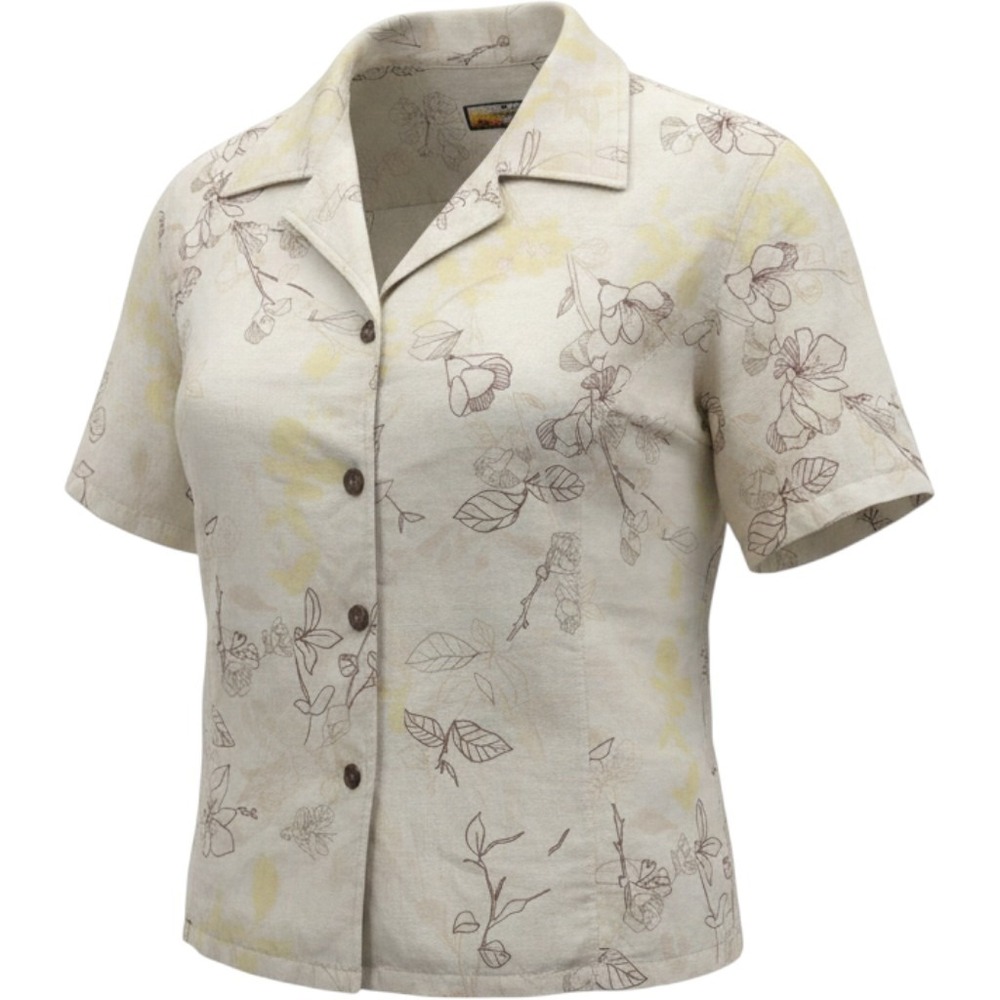 Havana Jacks Cafe Womens XL Linen Floral Button Down Shirt Short Sleeve Tan